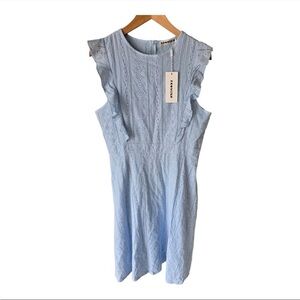 Ecowish Eyelet Lace Sheath Dress Sz L Light Blue Flare Flares Midi Cocktail New